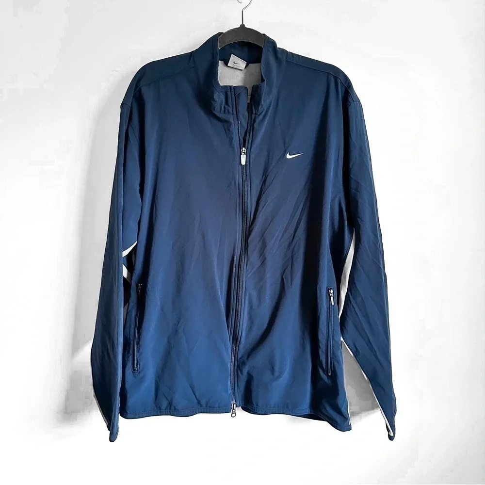 Nike Blue White Full Zip Windbreaker Track Jacket sz XL